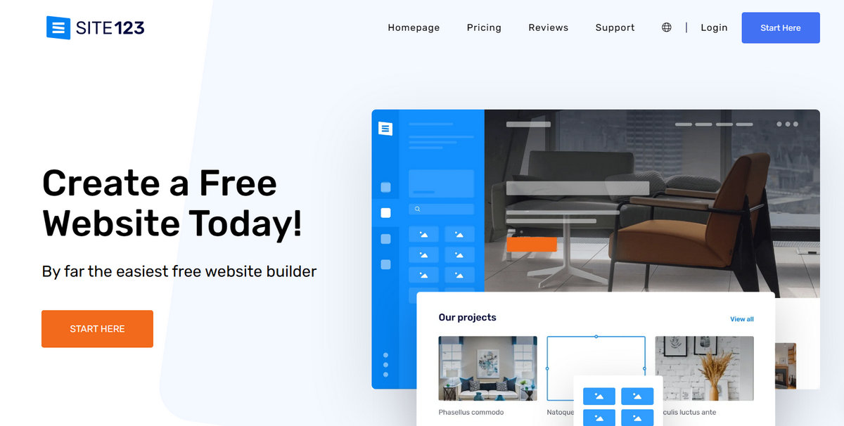 Site123 website homepage
